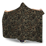 Black And Gold Lotus Pattern Print Hooded Blanket