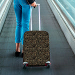 Black And Gold Lotus Pattern Print Luggage Cover