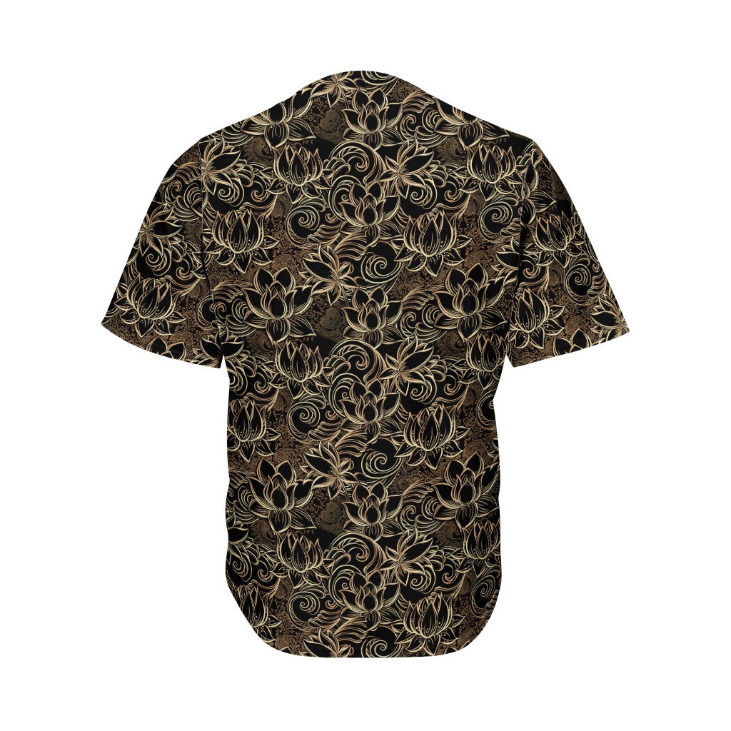 Black And Gold Lotus Pattern Print Men's Baseball Jersey