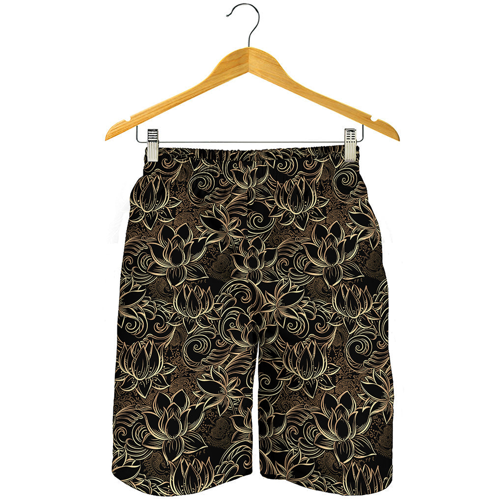 Black And Gold Lotus Pattern Print Men's Shorts