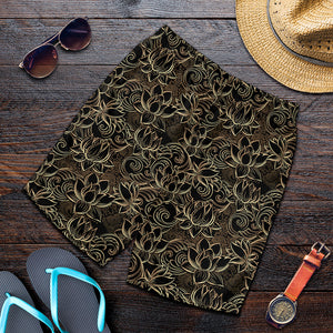 Black And Gold Lotus Pattern Print Men's Shorts