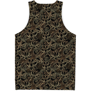 Black And Gold Lotus Pattern Print Men's Tank Top