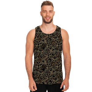 Black And Gold Lotus Pattern Print Men's Tank Top