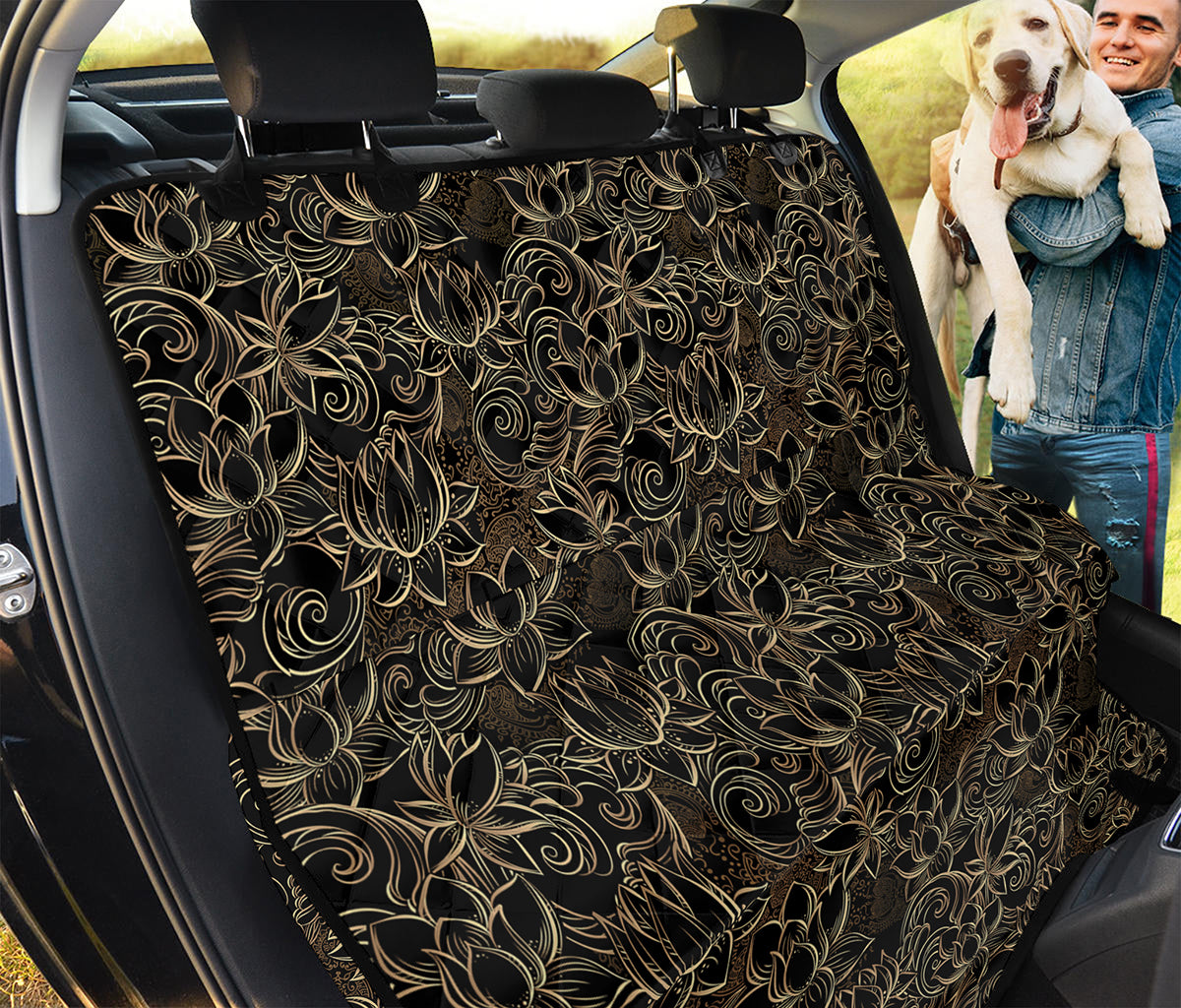 Black And Gold Lotus Pattern Print Pet Car Back Seat Cover