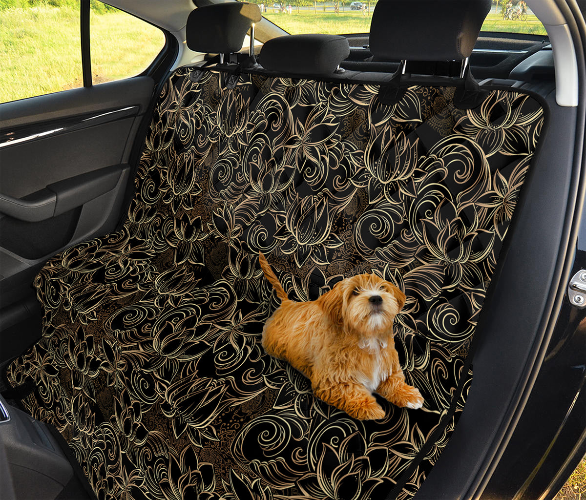 Black And Gold Lotus Pattern Print Pet Car Back Seat Cover