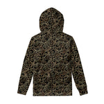 Black And Gold Lotus Pattern Print Pullover Hoodie