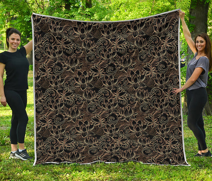 Black And Gold Lotus Pattern Print Quilt