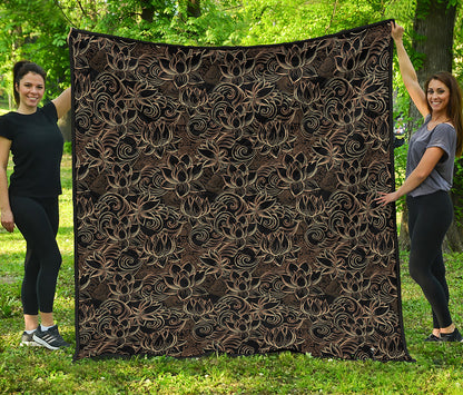 Black And Gold Lotus Pattern Print Quilt