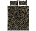 Black And Gold Lotus Pattern Print Quilt Bed Set