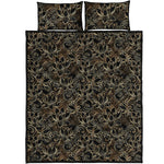 Black And Gold Lotus Pattern Print Quilt Bed Set