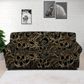 Black And Gold Lotus Pattern Print Sofa Cover