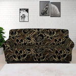 Black And Gold Lotus Pattern Print Sofa Cover