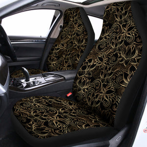 Black And Gold Lotus Pattern Print Universal Fit Car Seat Covers