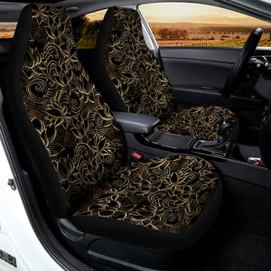 Black And Gold Lotus Pattern Print Universal Fit Car Seat Covers