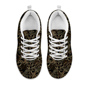 Black And Gold Lotus Pattern Print White Sneakers