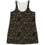 Black And Gold Lotus Pattern Print Women's Racerback Tank Top