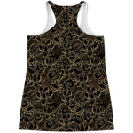 Black And Gold Lotus Pattern Print Women's Racerback Tank Top