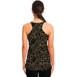 Black And Gold Lotus Pattern Print Women's Racerback Tank Top