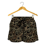 Black And Gold Lotus Pattern Print Women's Shorts