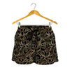 Black And Gold Lotus Pattern Print Women's Shorts