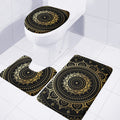 Black And Gold Mandala Print 3 Piece Bath Mat Set