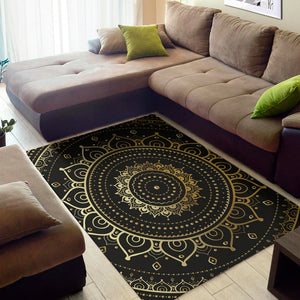 Black And Gold Mandala Print Area Rug