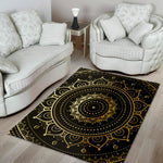 Black And Gold Mandala Print Area Rug