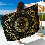 Black And Gold Mandala Print Beach Sarong Wrap