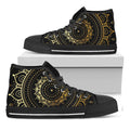 Black And Gold Mandala Print Black High Top Sneakers