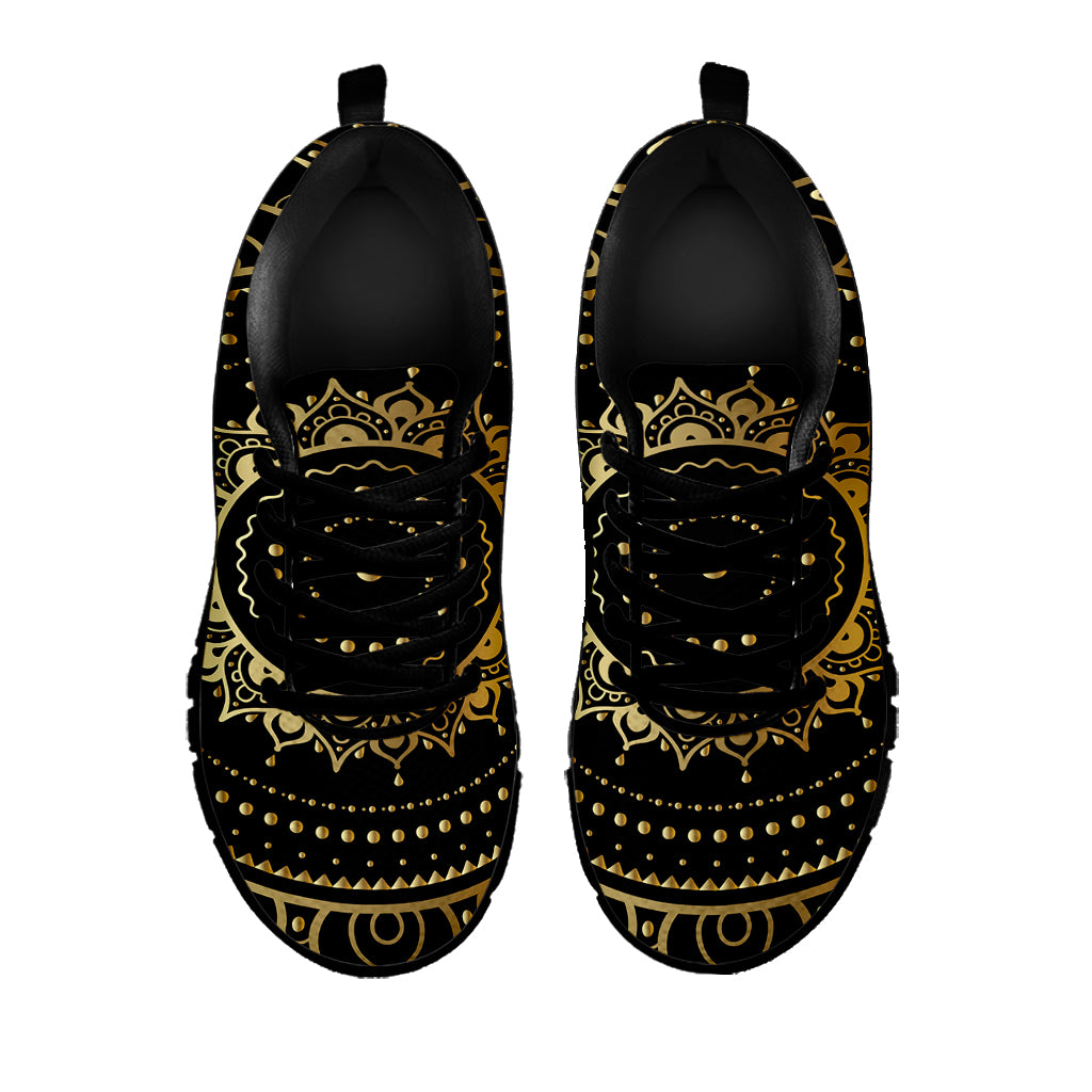 Black And Gold Mandala Print Black Sneakers