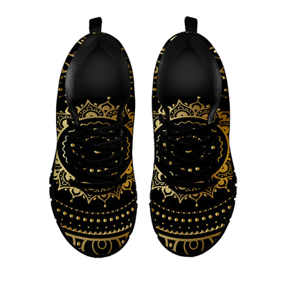 Black And Gold Mandala Print Black Sneakers
