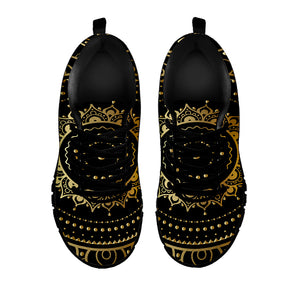 Black And Gold Mandala Print Black Sneakers