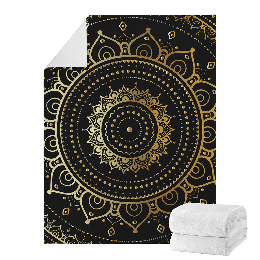 Black And Gold Mandala Print Blanket