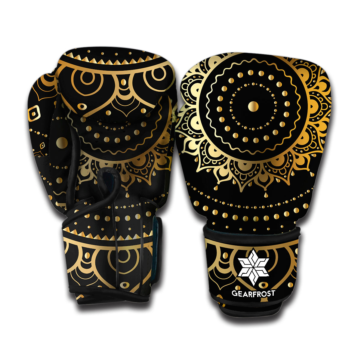 Black And Gold Mandala Print Boxing Gloves