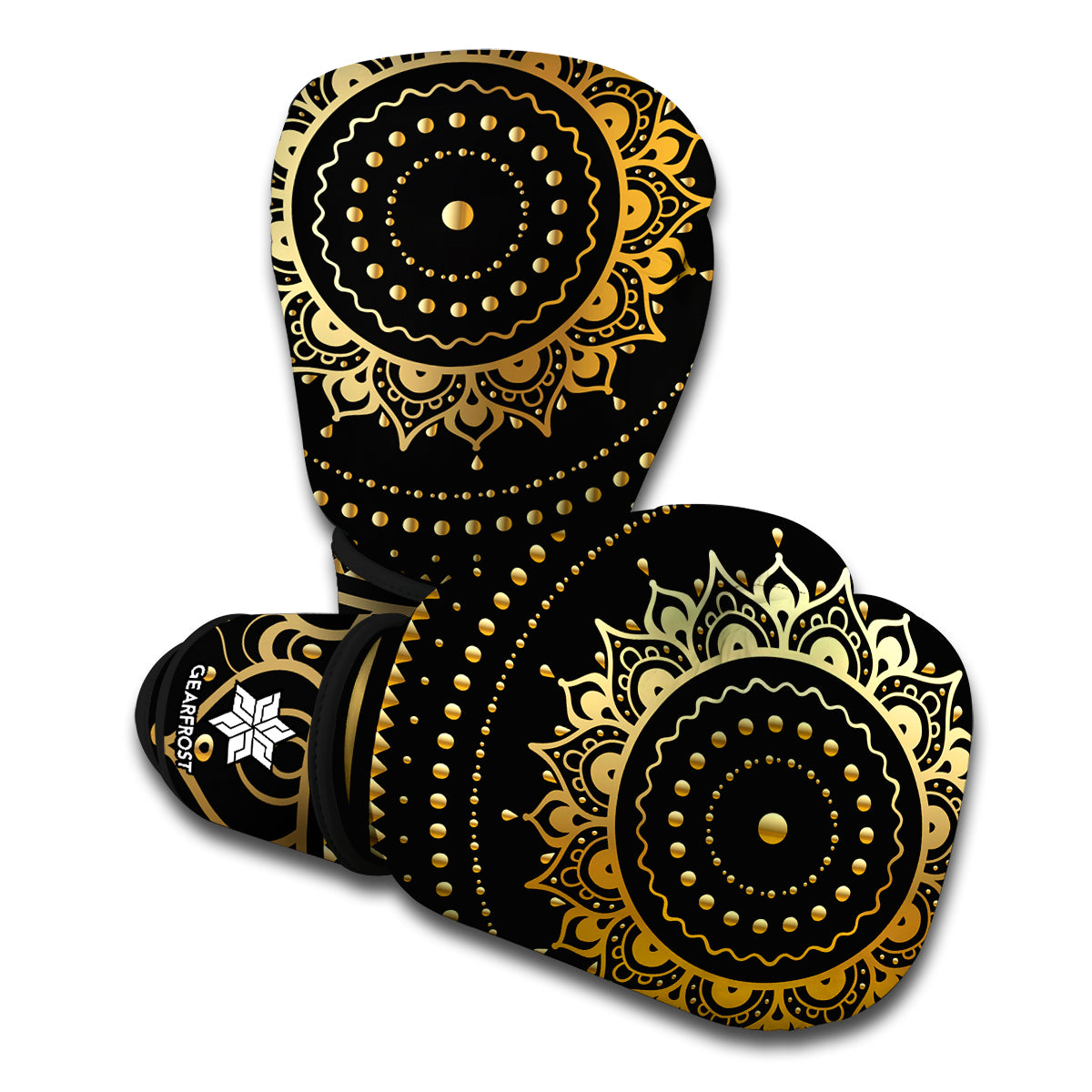 Black And Gold Mandala Print Boxing Gloves