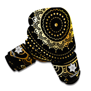 Black And Gold Mandala Print Boxing Gloves