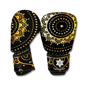 Black And Gold Mandala Print Boxing Gloves