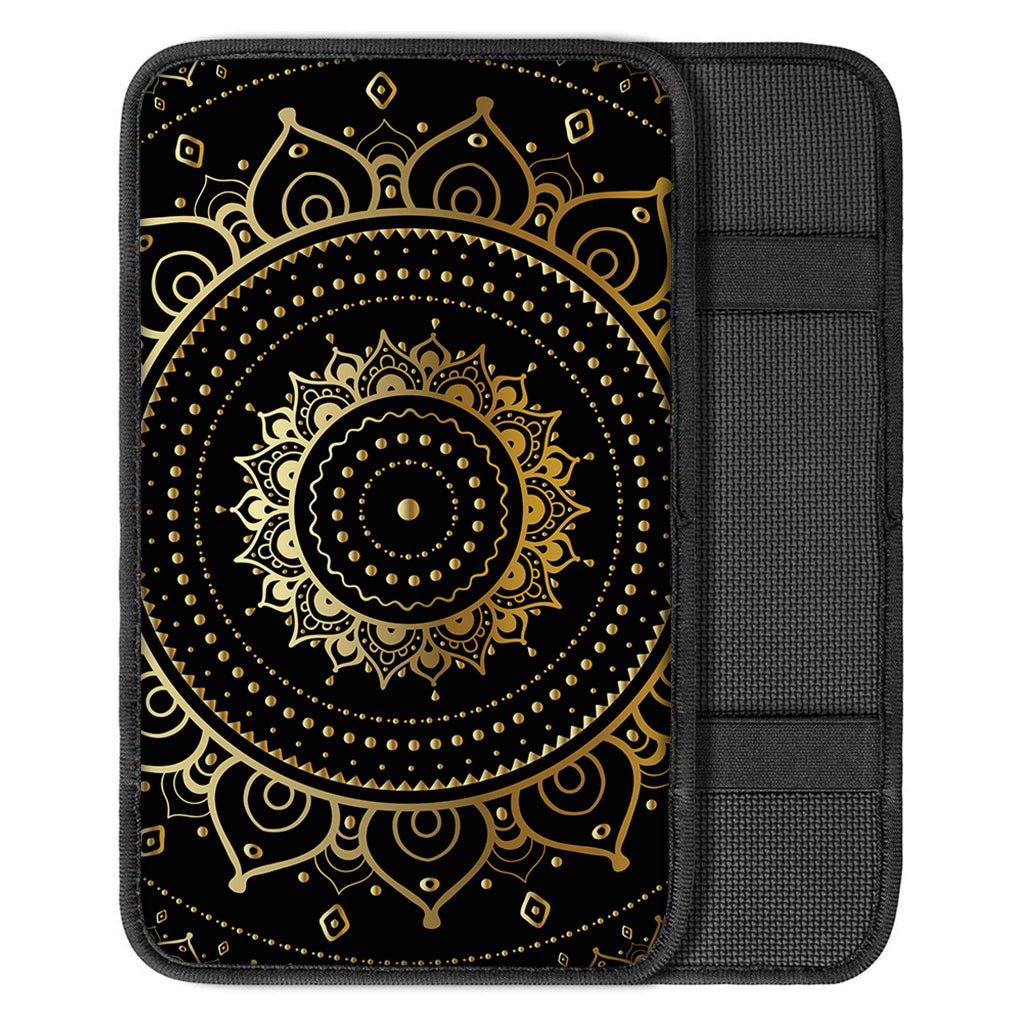 Black And Gold Mandala Print Car Center Console Cover