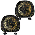 Black And Gold Mandala Print Car Headrest Covers