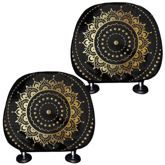 Black And Gold Mandala Print Car Headrest Covers