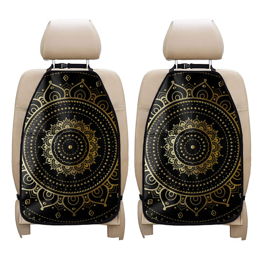 Black And Gold Mandala Print Car Seat Organizers