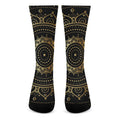Black And Gold Mandala Print Crew Socks