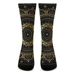 Black And Gold Mandala Print Crew Socks