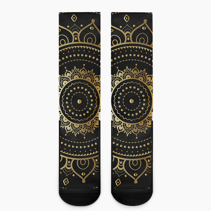 Black And Gold Mandala Print Crew Socks