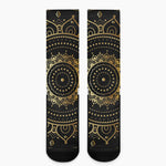 Black And Gold Mandala Print Crew Socks