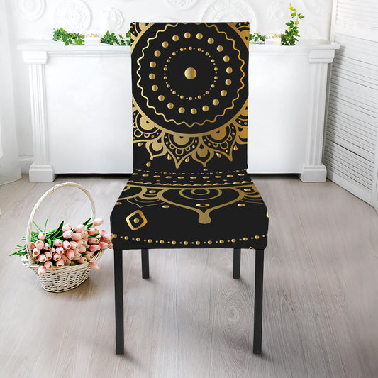 Black And Gold Mandala Print Dining Chair Slipcover