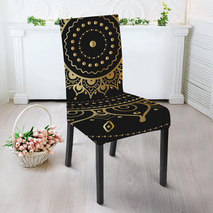 Black And Gold Mandala Print Dining Chair Slipcover
