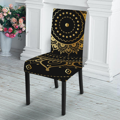 Black And Gold Mandala Print Dining Chair Slipcover