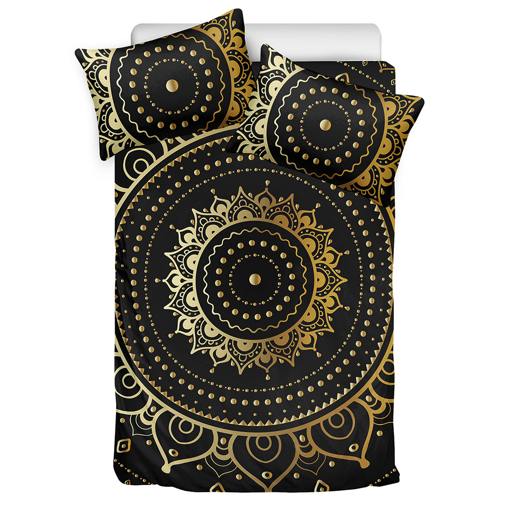 Black And Gold Mandala Print Duvet Cover Bedding Set