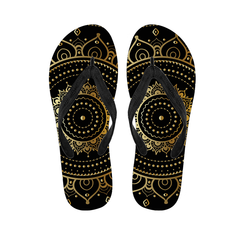 Black And Gold Mandala Print Flip Flops